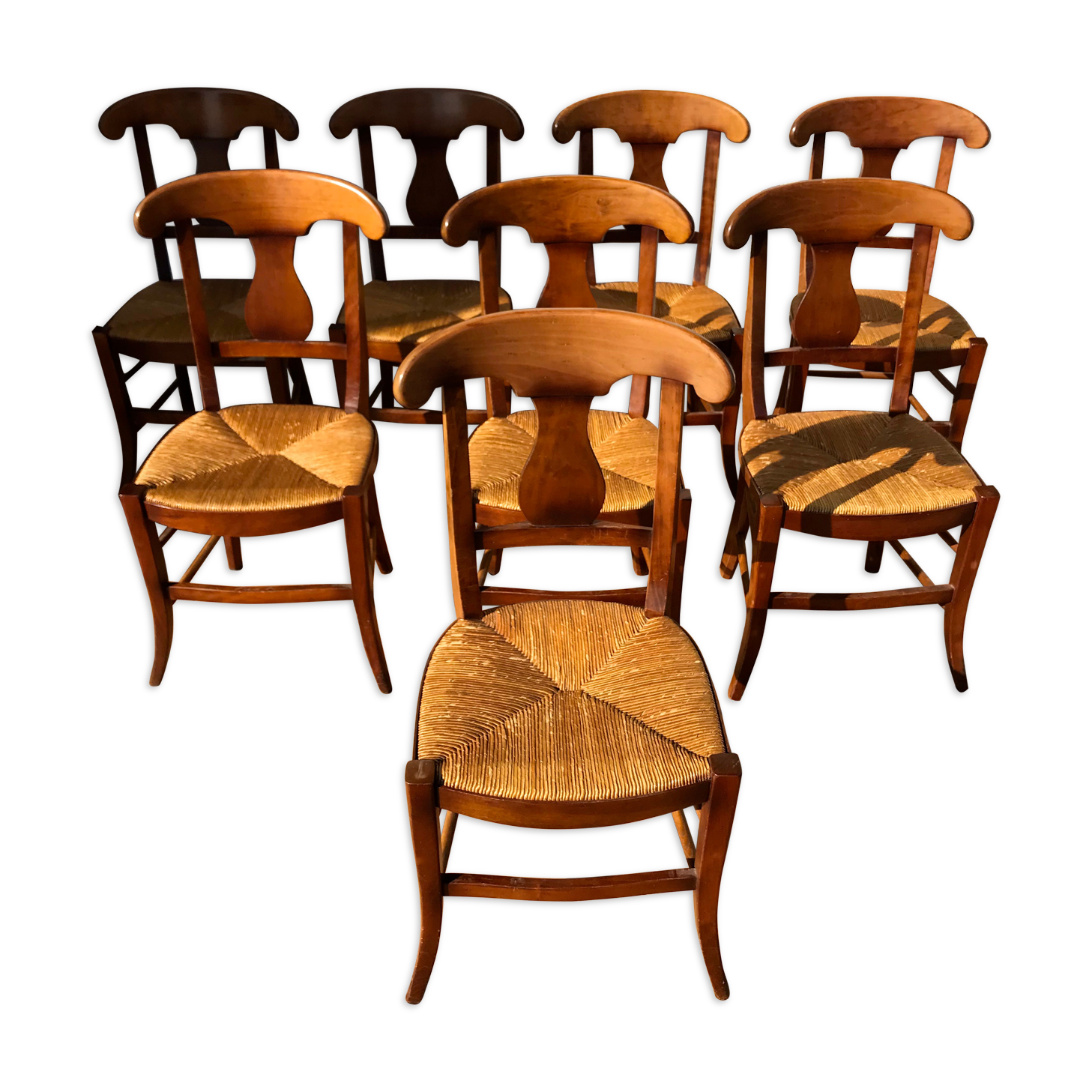 Chairs straw and wood cherry style directoire
