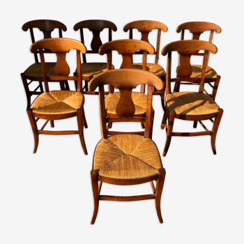 Chairs straw and wood cherry style directoire