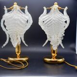 Set of 2 Murano glass table lamps transparent leaves