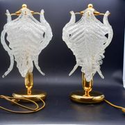 Set of 2 Murano glass table lamps transparent leaves
