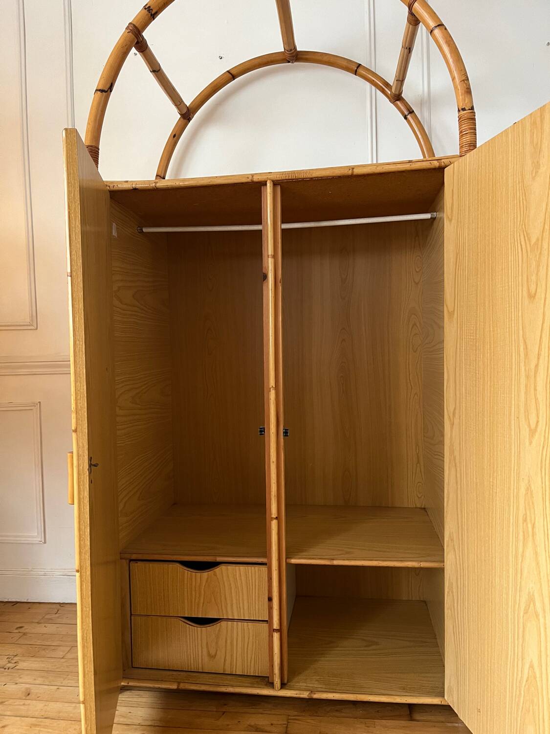 Vintage rattan wardrobe