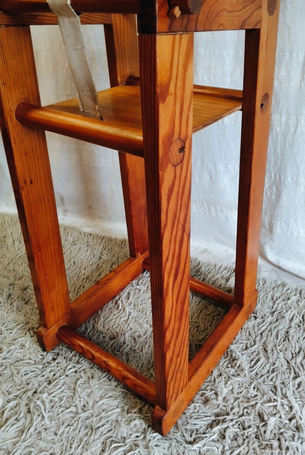 High chair for baby in solid pine - mid 20th century.