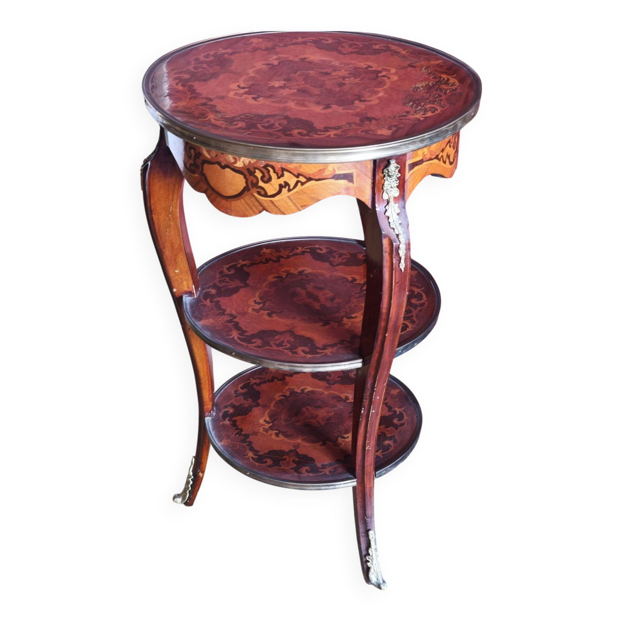 Napoleon III side table with three tiers in marquetry – 19th century