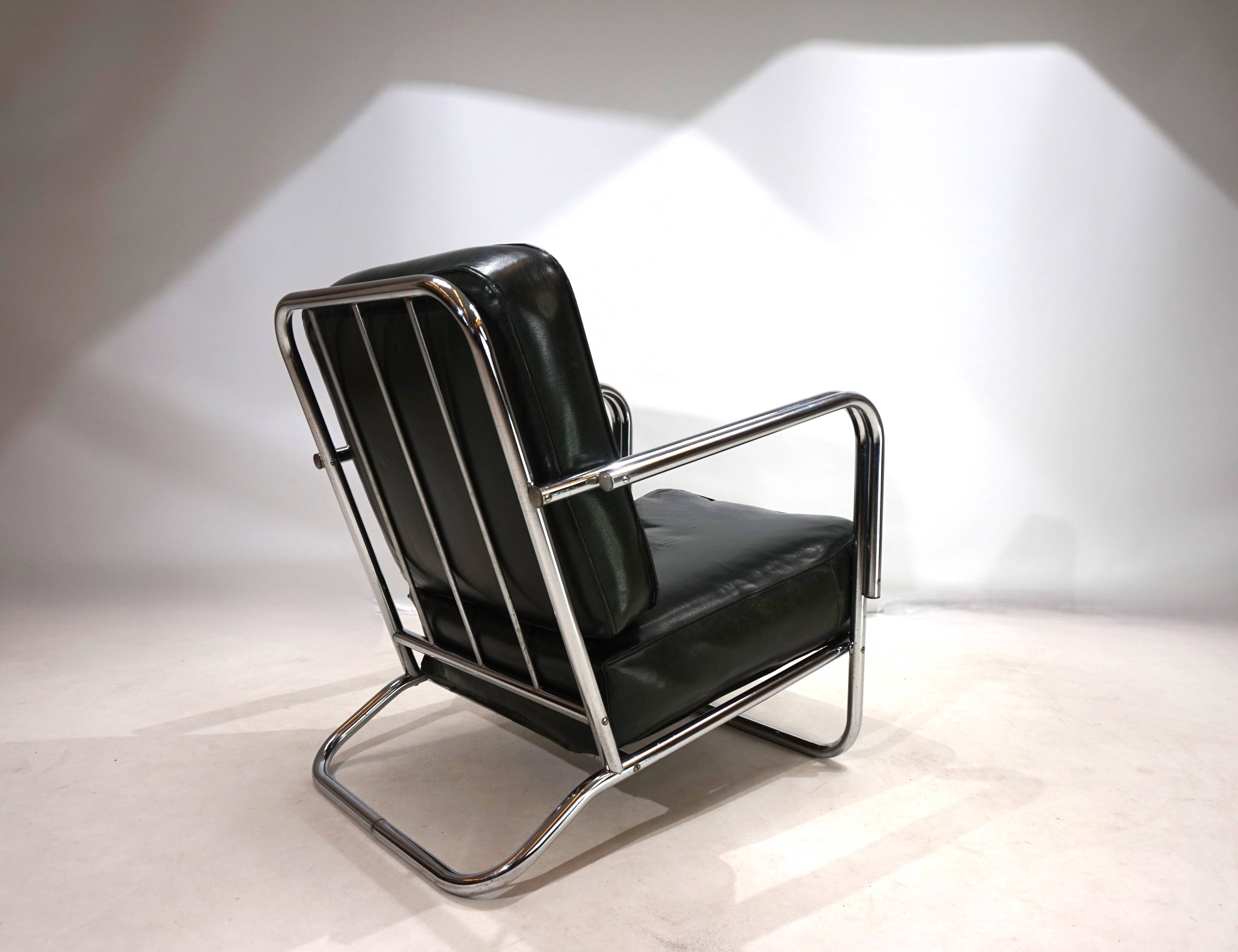 Fauteuil Art Déco en tube d'acier dans le goût de Gilbert Rhode Troy Sunshade, 1930