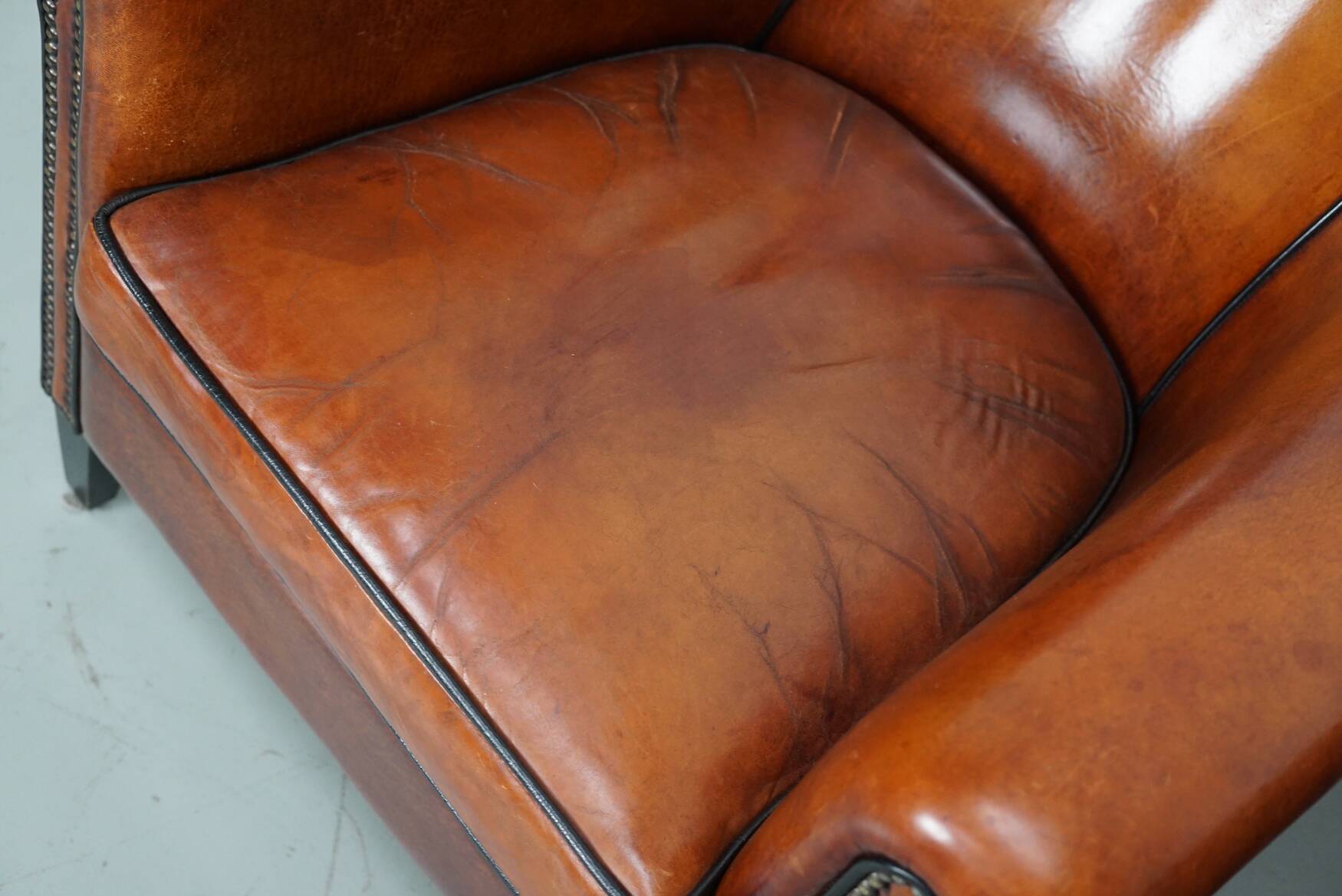 Vintage Dutch Cognac Colored Leather Club Chair, Set of 2