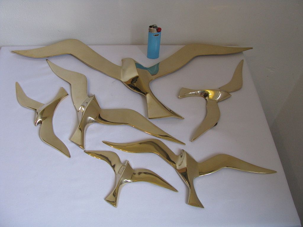 Wall Decoration Set 6 X Seagull / Swallow / Bird. Brass 70 / 80s