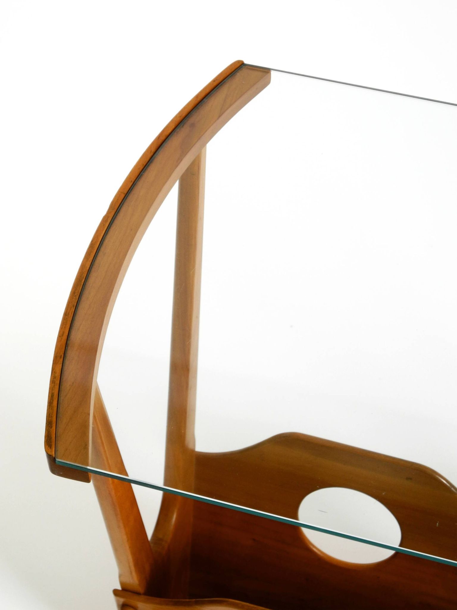 Beautiful mid-century modern side table with magazine rack, made of ash woo