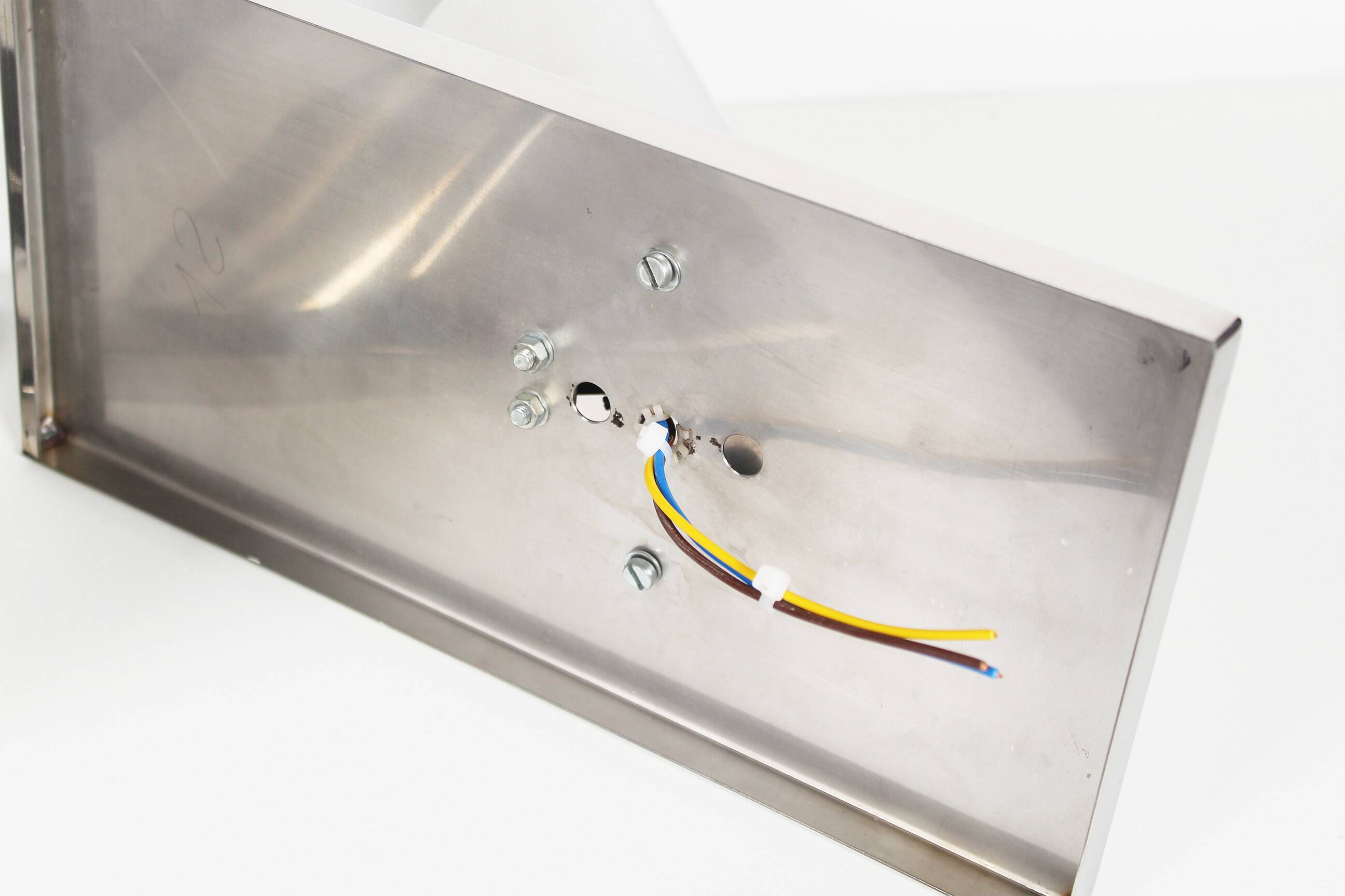 Set of three large sculptural vintage chrome metal wall lights