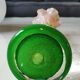 Large Floral Shaped Vase/Ruffled Neck. Blown/opaline art glass. Green/orange tones. Height 39.5 cm