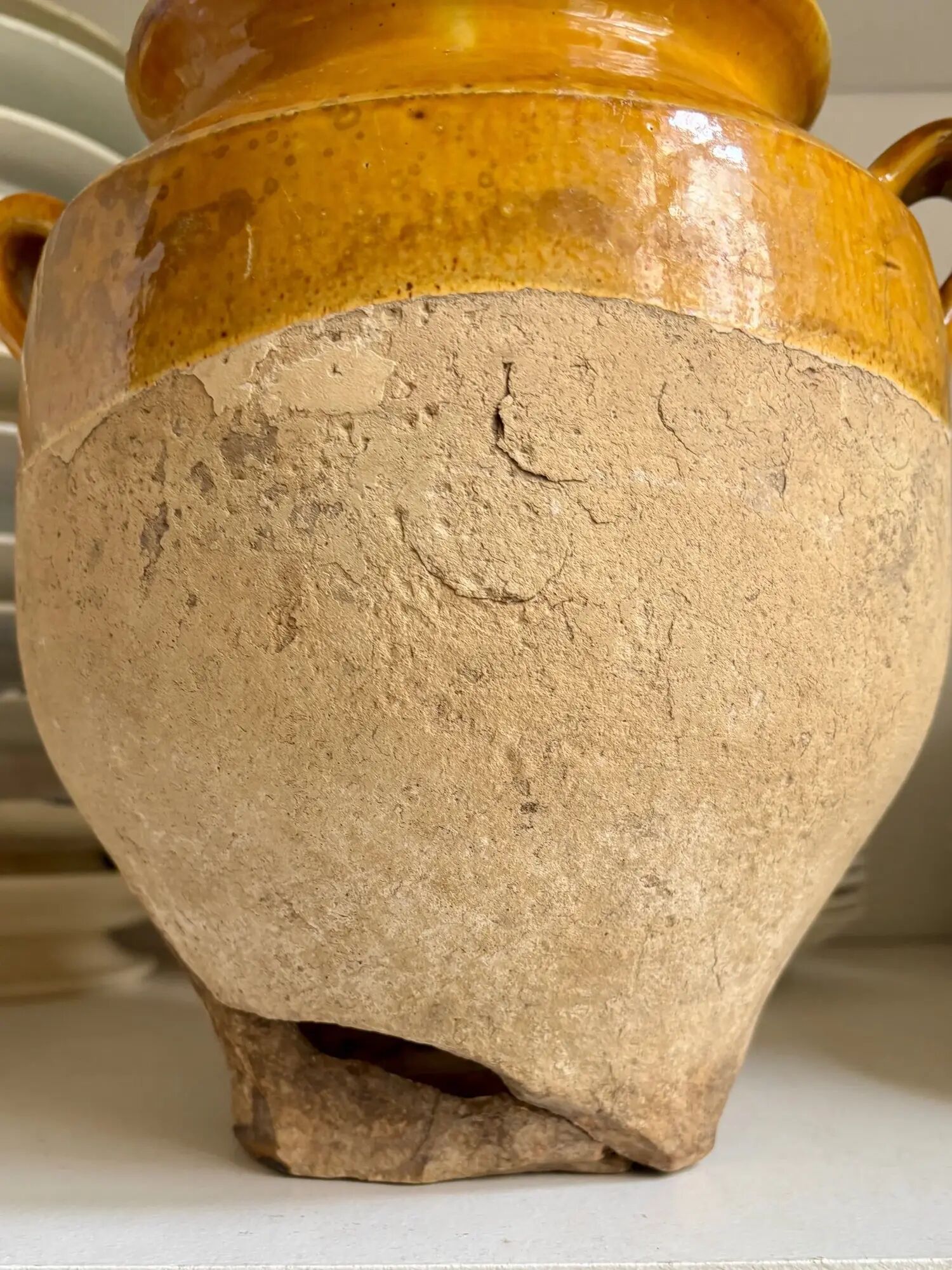 Grease pot, glazed ochre ceramic jar no. 3 - 18th century