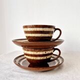 Set of 2 cups + 2 stoneware plates "Mary" - Digoin Sarreguemines Vintage