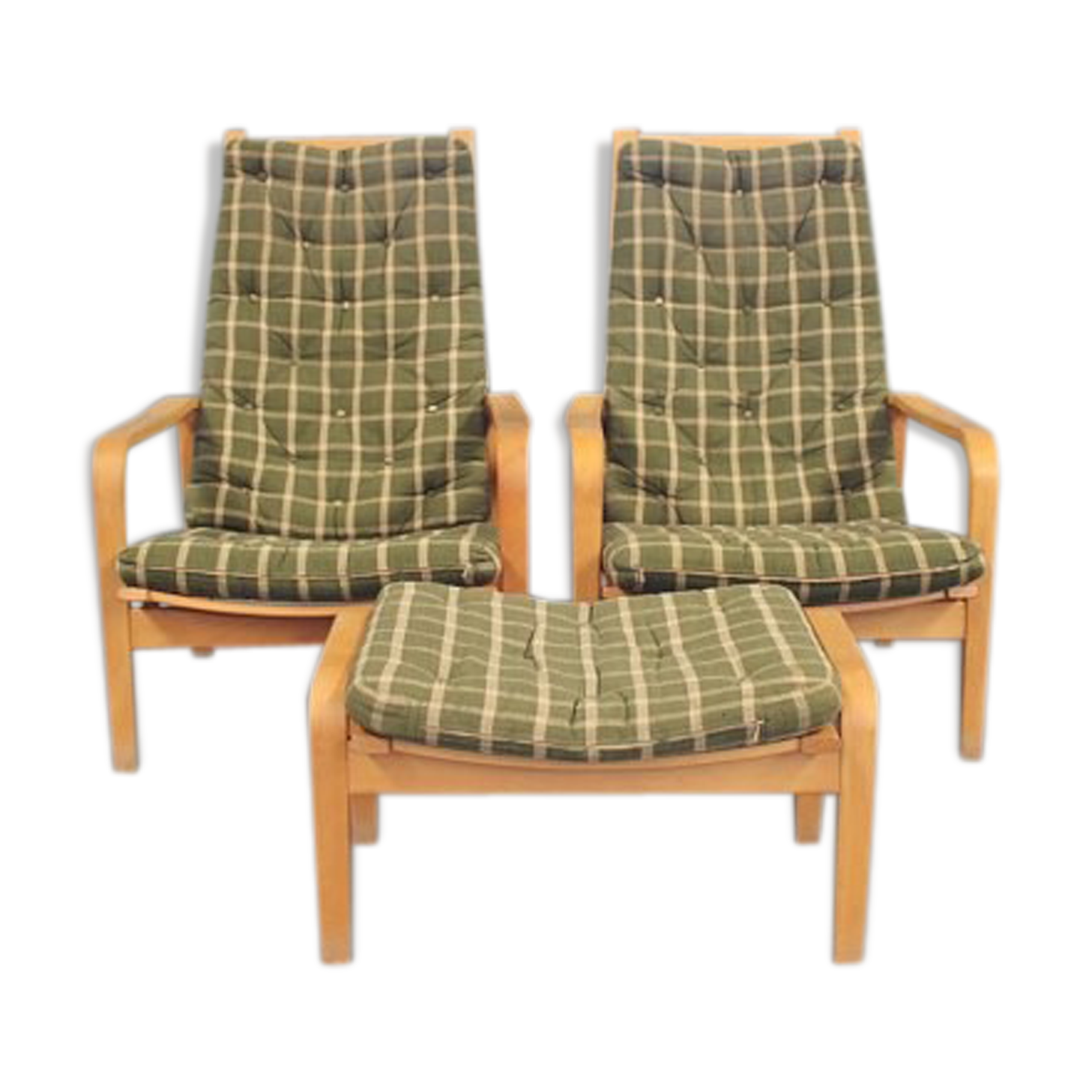 Pair of armchairs and a stool designed by Alf Svensson and manufactured by Källemo