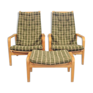 Pair of armchairs and a stool designed