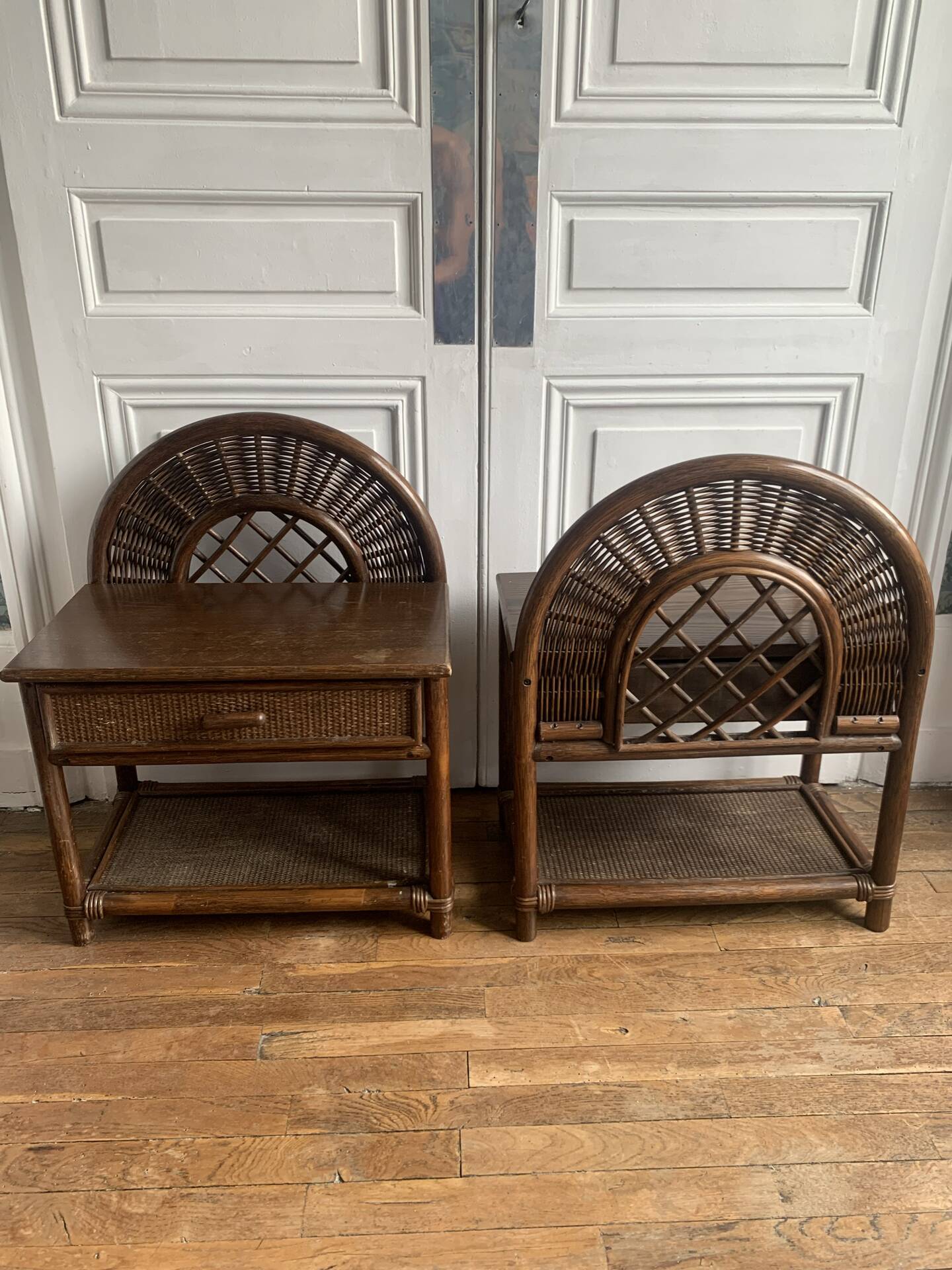 Pair of rattan bedside tables