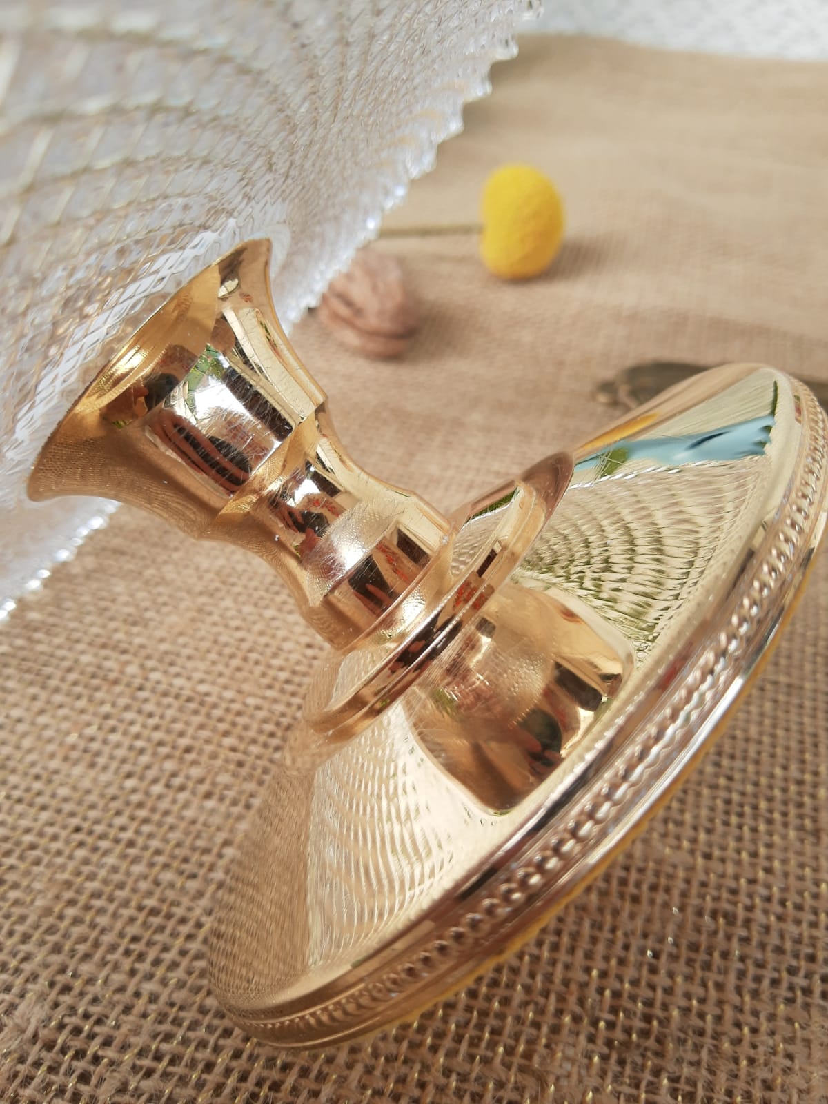 Glass and gold metal cake display - vintage