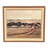 Original Swedish Oil on Canvas - "Landscape with Farms" by B. Jernberg - Signed - Vintage and Framed - 54 × 48 cm (21.3" × 18.9")