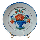 Antique hollow plate in earthenware 🌿 basket of flowers decoration, Rouen Desvres style