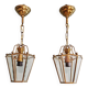 Pair of brass and bevelled glass pendant lights/lanterns, 1950-60.