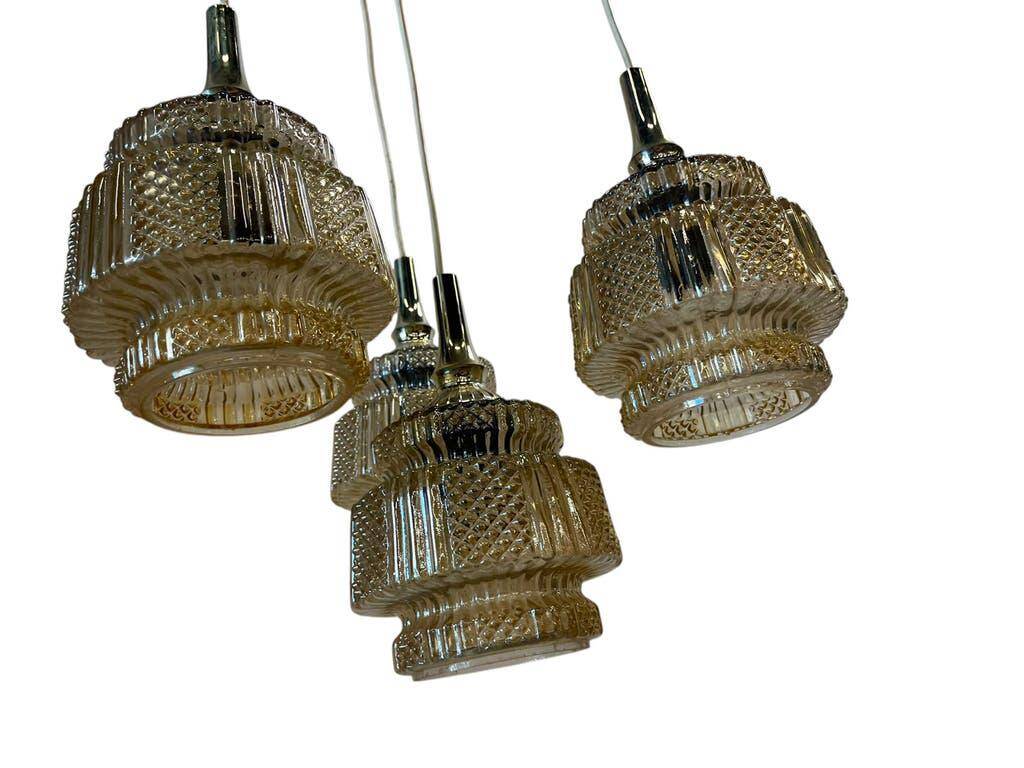 Vintage glass cascade chandelier with chrome.