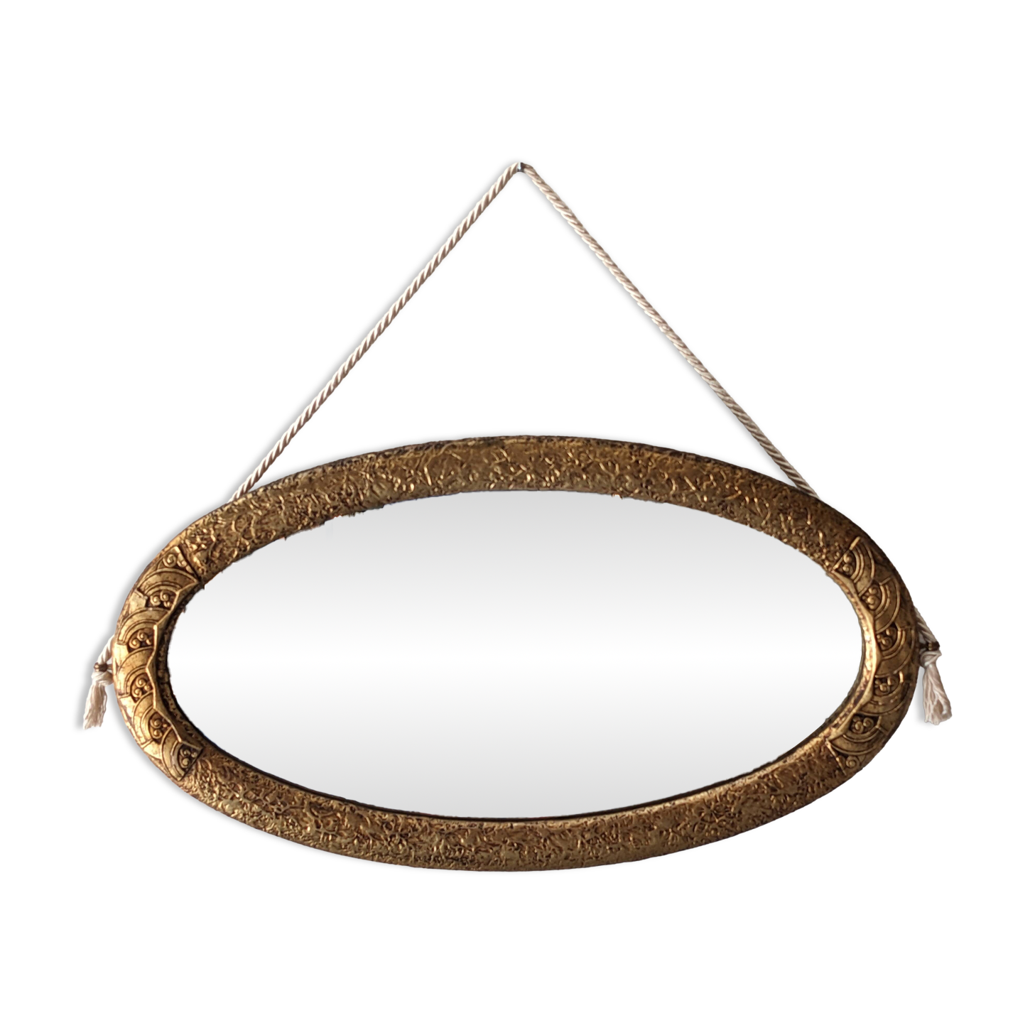 Art Deco oval mirror in gilded wood, France circa 1920