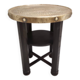 Secessionist Durmast Coffee Table with a Shelf and a Round Brass Top, Austria