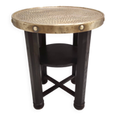 Secessionist Durmast Coffee Table with a Shelf and a Round Brass Top, Austria