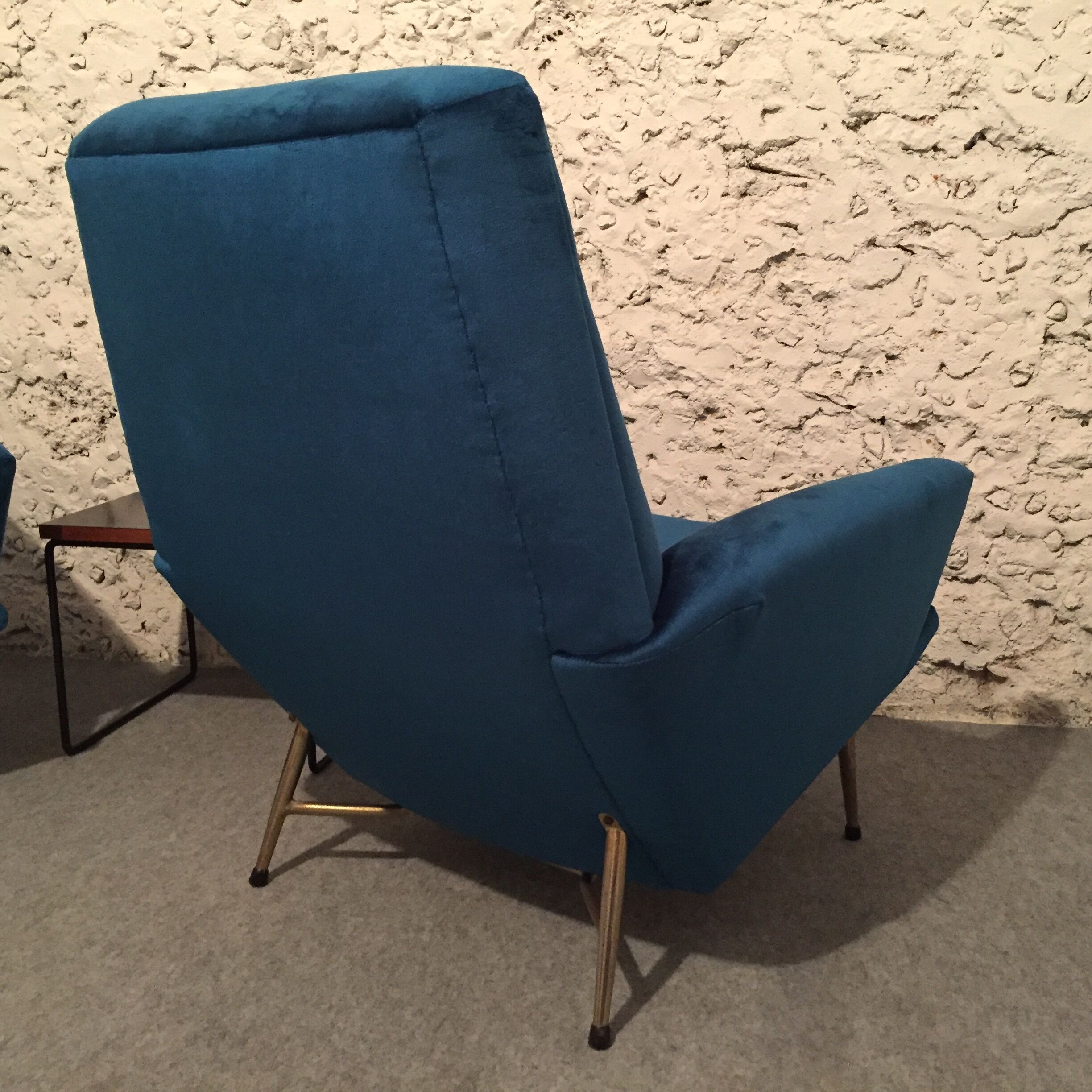 Pair of chairs of Guy Besnard in blue velvet