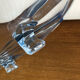Blue transparent glass pie dish on vintage stand