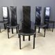 Vintage black leather high back dining chairs, set of 6, 1980s