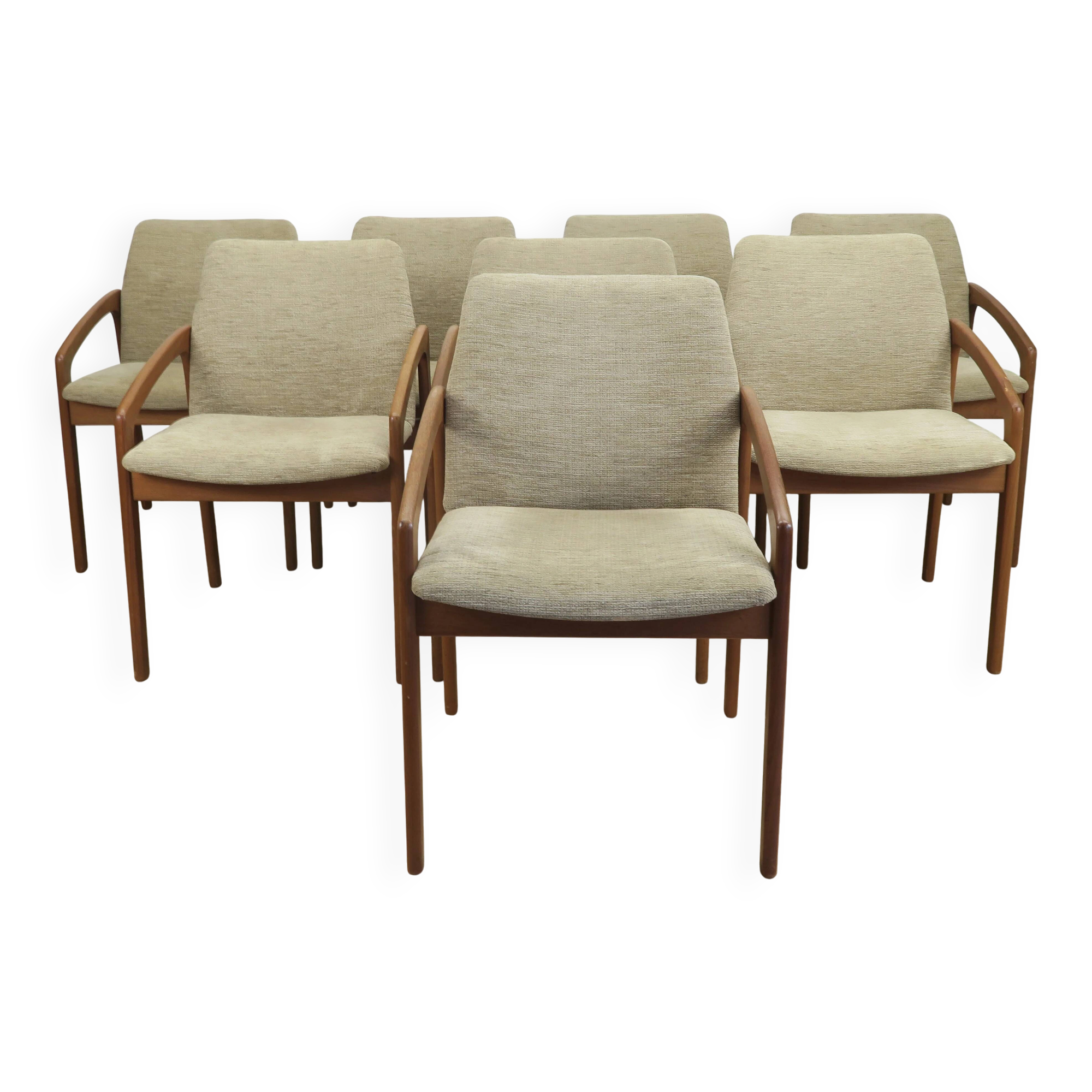 Set of 8 model 23 chairs in teak by Henning Kjærnulf for Korup Stolefabrik, Denmark 1960.