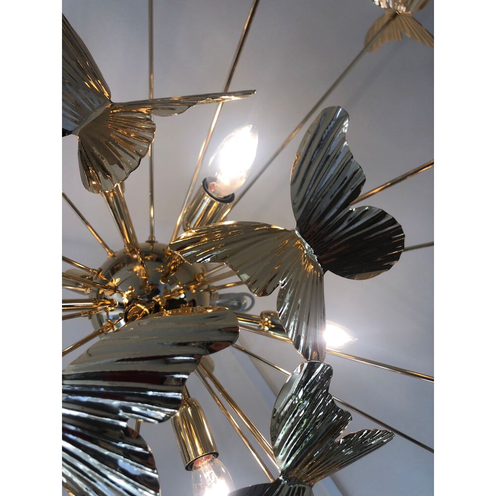 Striped brass chandelier