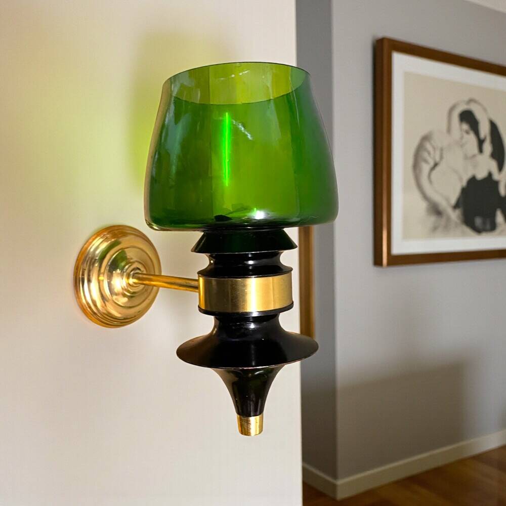 Pair Rustic green glass wall sconce lamps