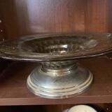 Coupe à fruits Art Déco en verre fumé, pied en chrome