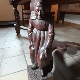 Breton dining room table with 2 extensions and 6 chairs with carved Breton characters