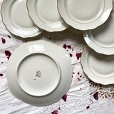 Service 6 anciennes assiettes dessert + plat dorure porcelaine de Sologne