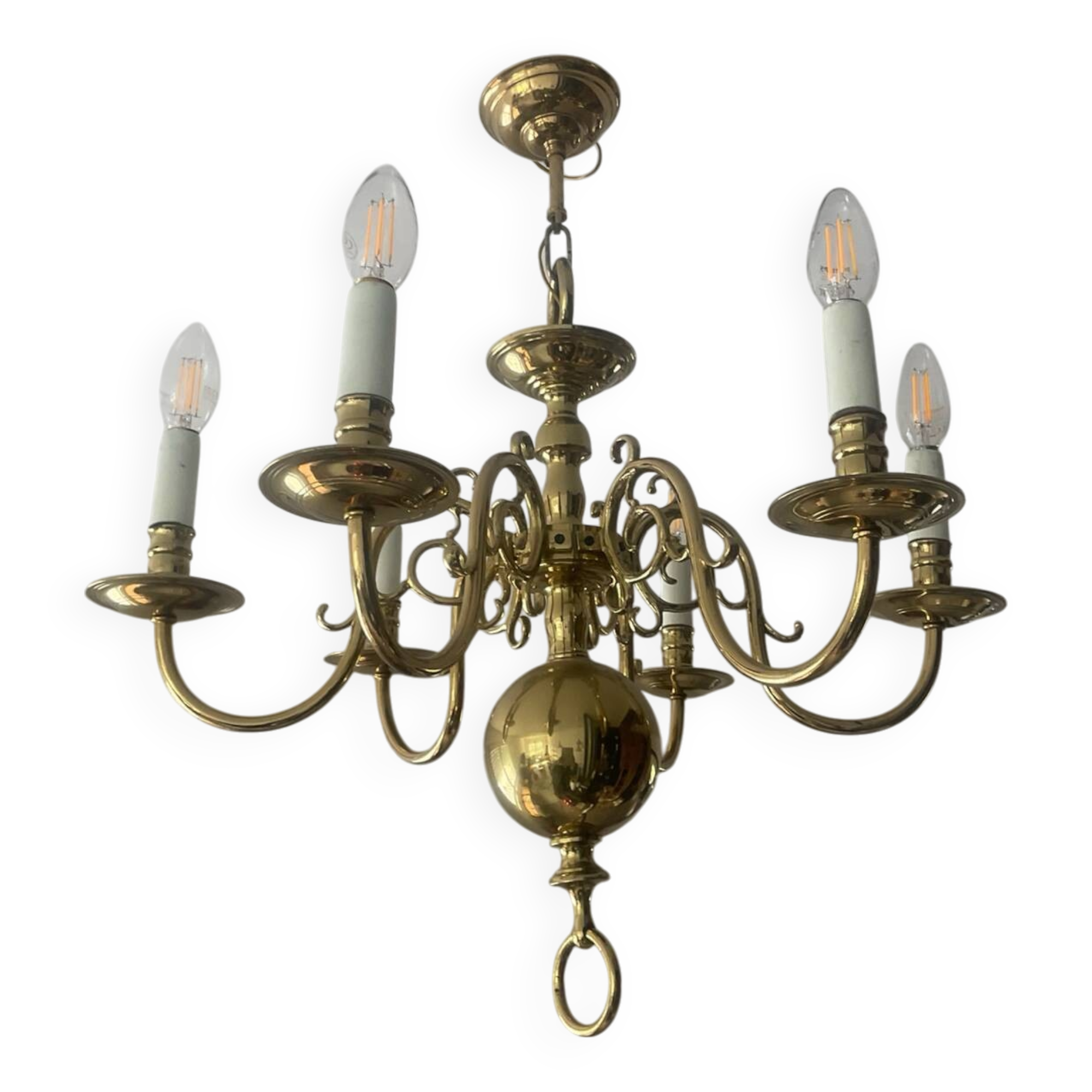 Antique Dutch 6-light chandelier in solid bronze