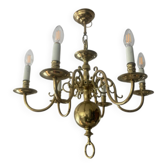 Antique Dutch 6-light chandelier in solid bronze