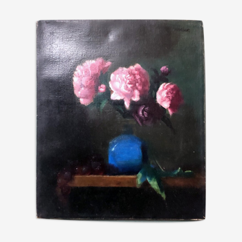 Old painting "peonies and grapes"