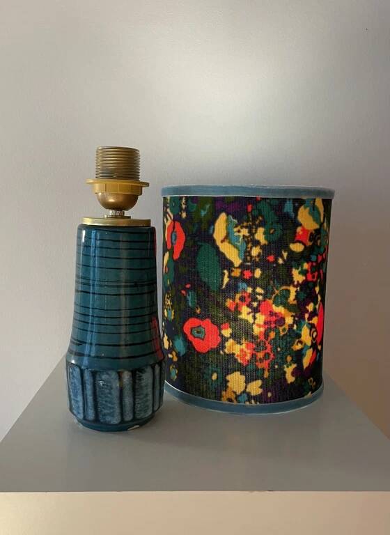 Wireless table lamp made of 1960s West German pottery ceramic.