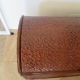 Vintage storage chest - curved - woven rattan - 1970s - mahogany colour