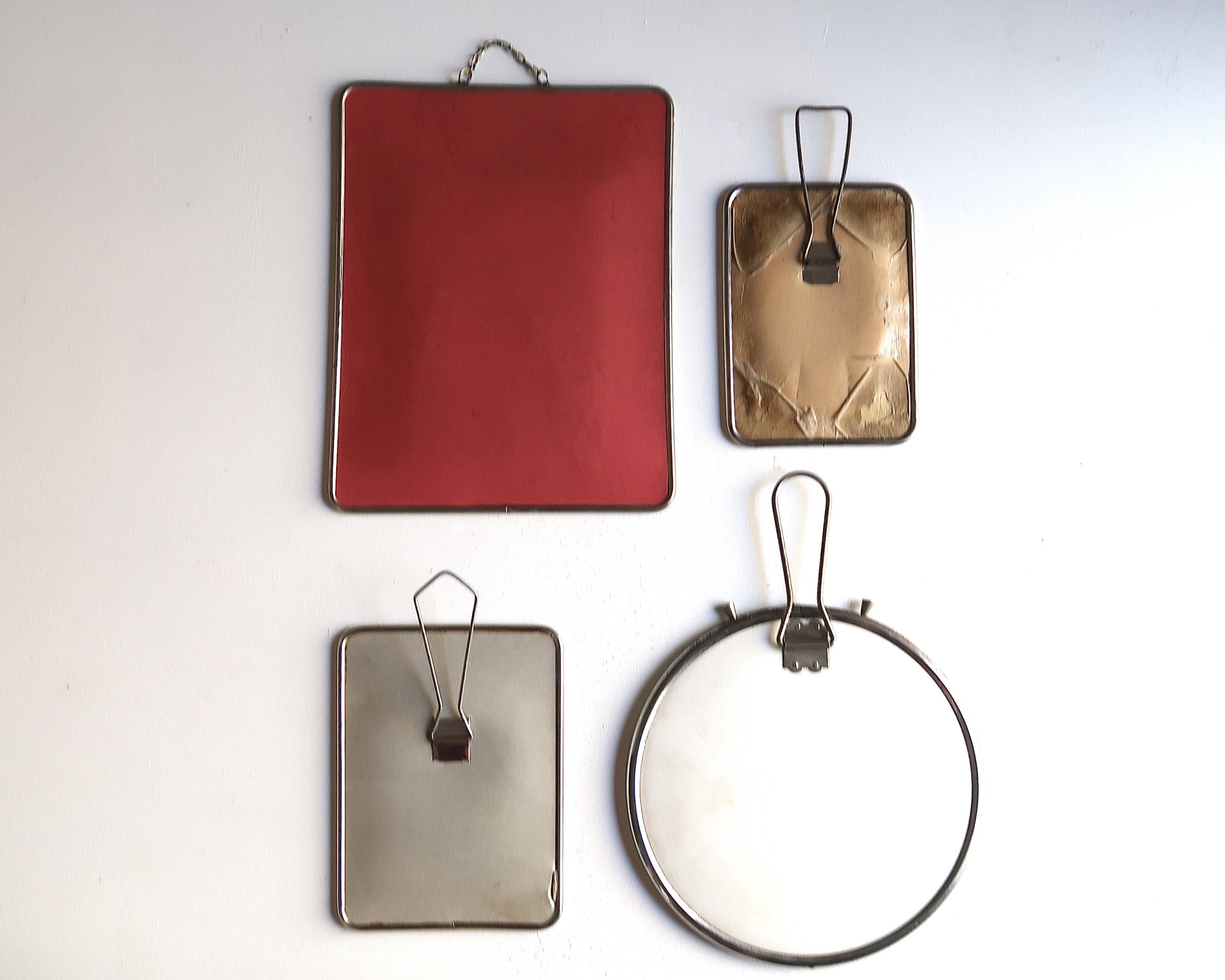 Set of four rectangular and round barber mirrors, 1950s.