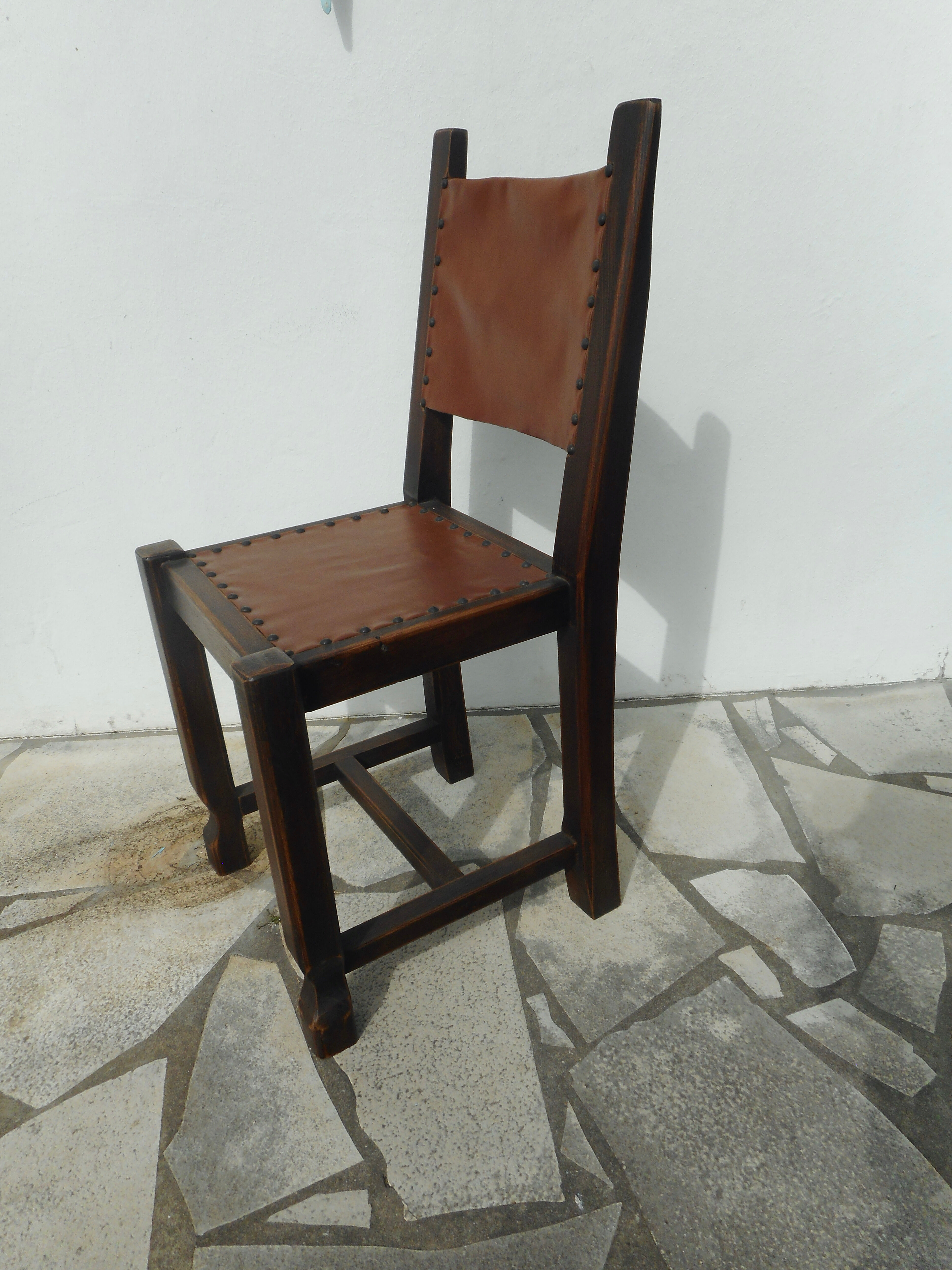 Series of 4 wood and leather chairs