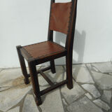 Series of 4 wood and leather chairs