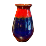 Vase en céramique Jasba West Germany rouge et bleu, années 60