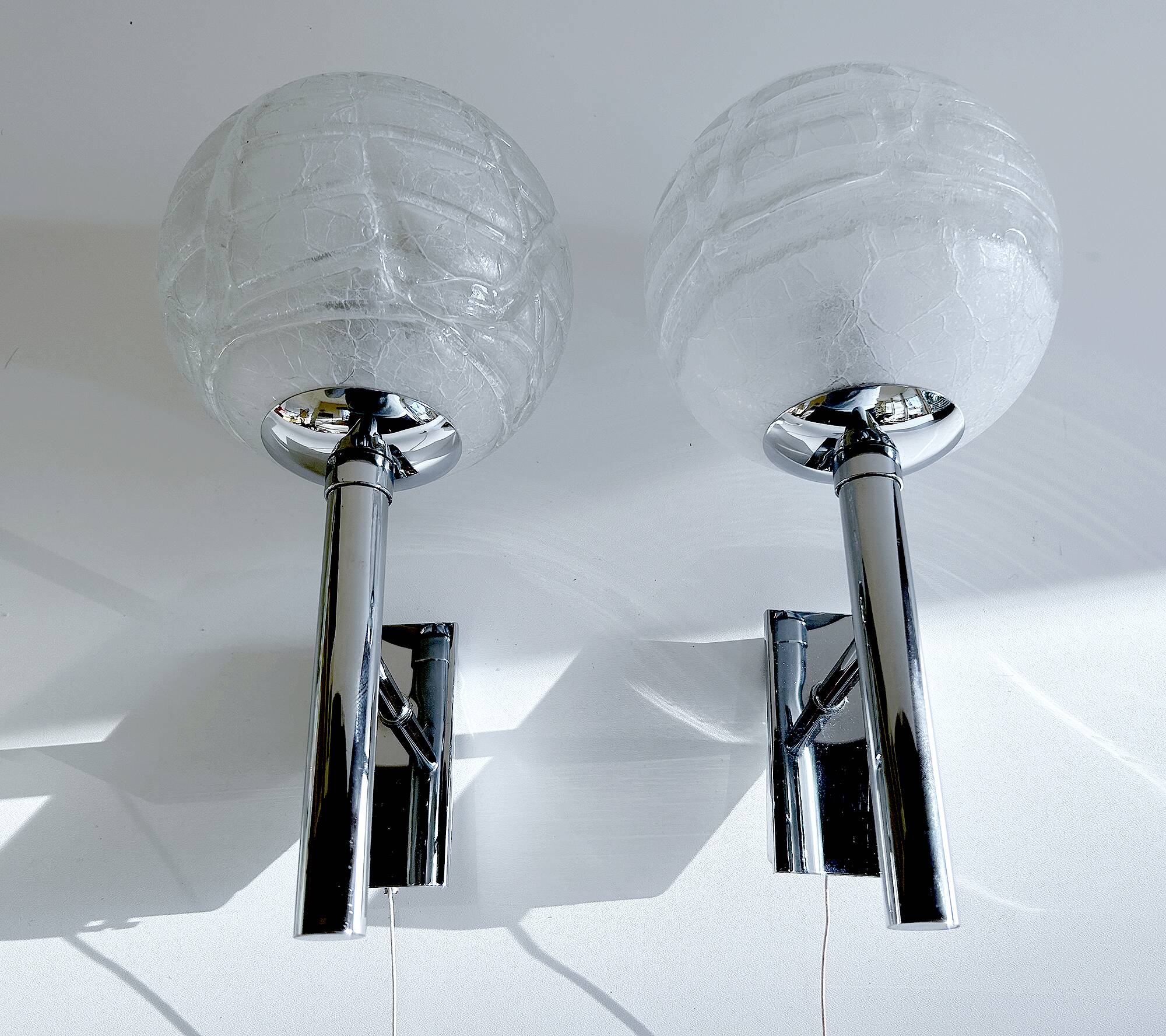 Pair Vintage Brutalist Bubble Glass Sconces