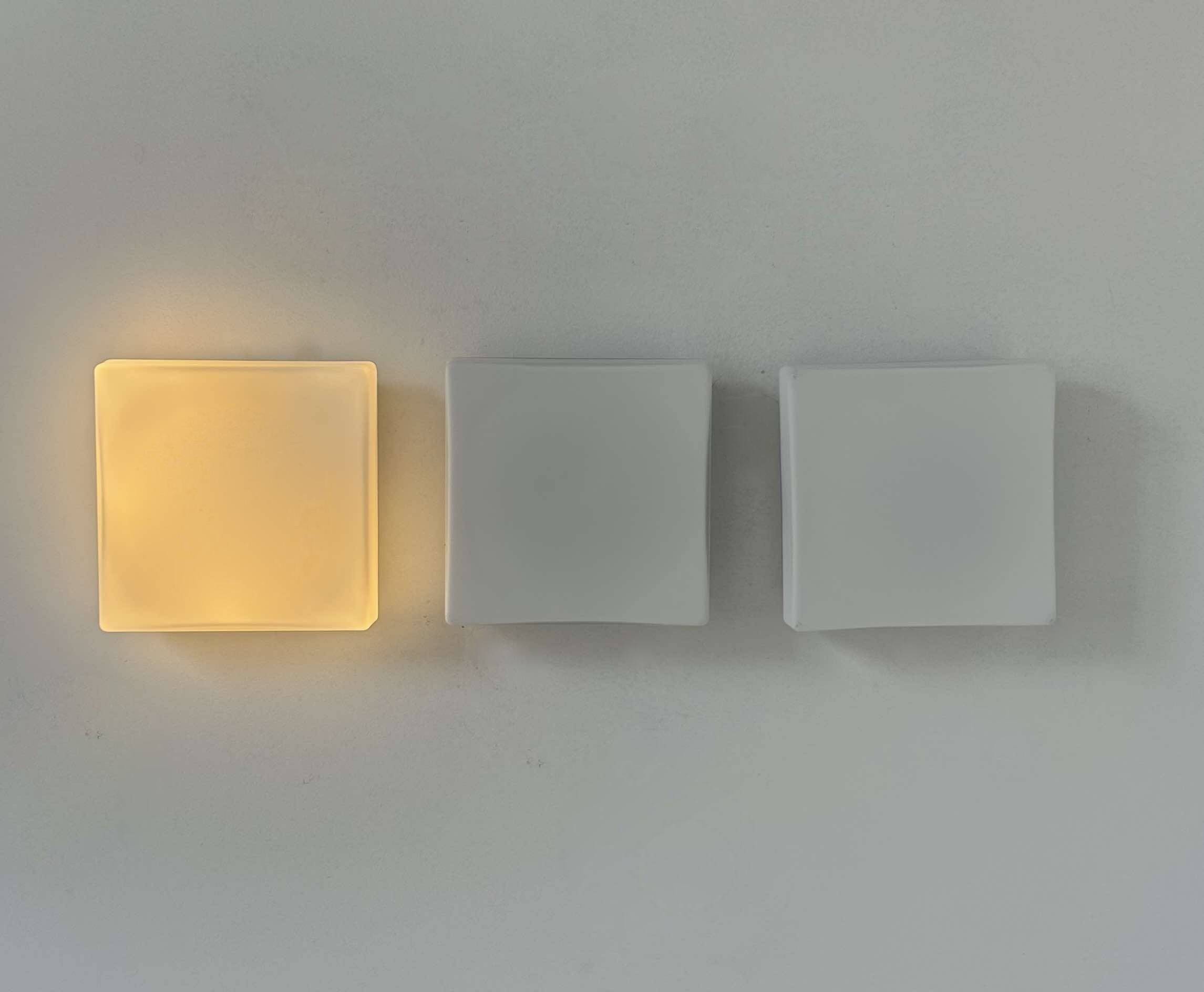 Set of 3 vintage square opaline wall lights, France 1970