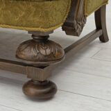 1960s, 3-seater Danish sofa, cotton/wool furniture fabric, solid oak wood.