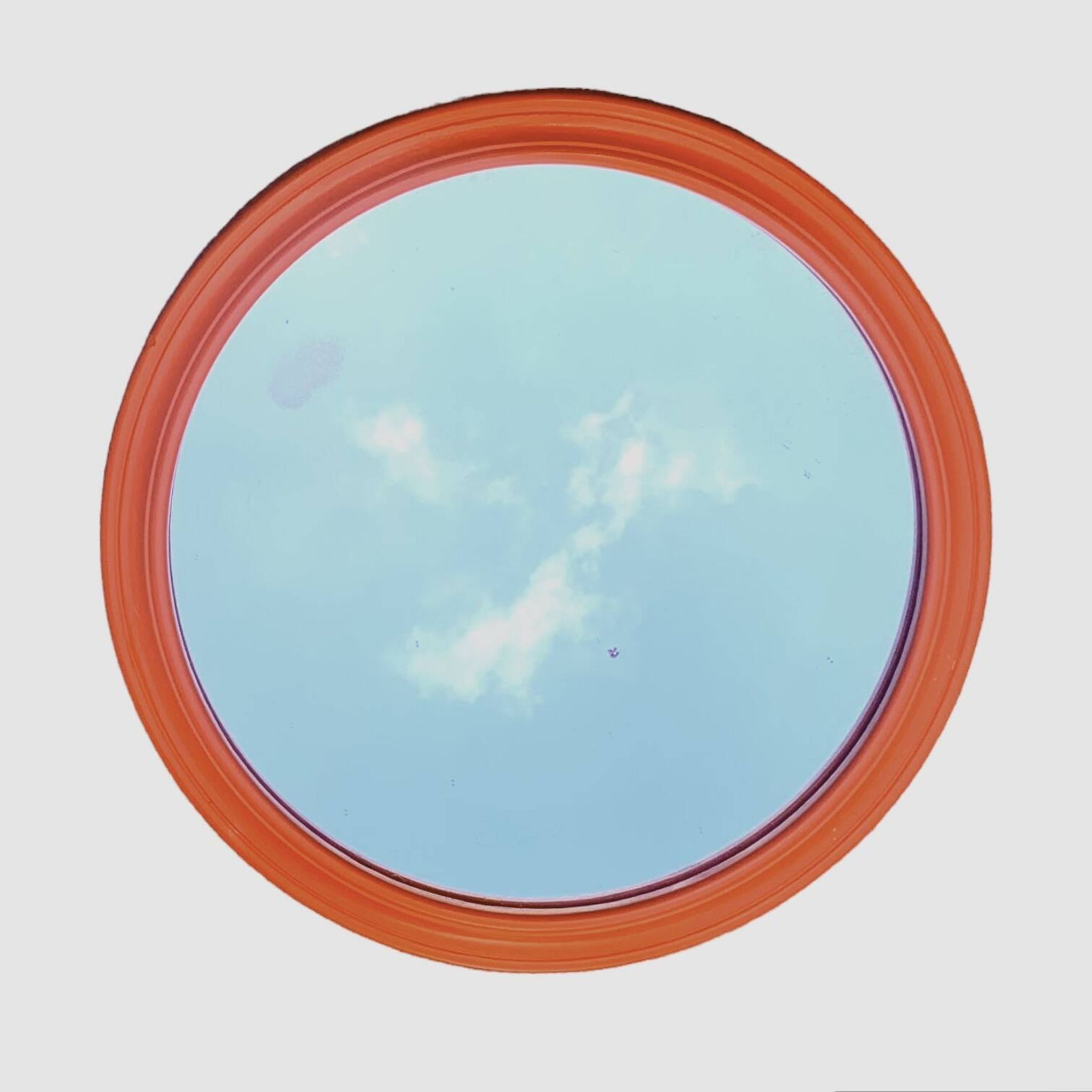 Vintage round wall mirror in orange painted wood - diameter: 48 cm