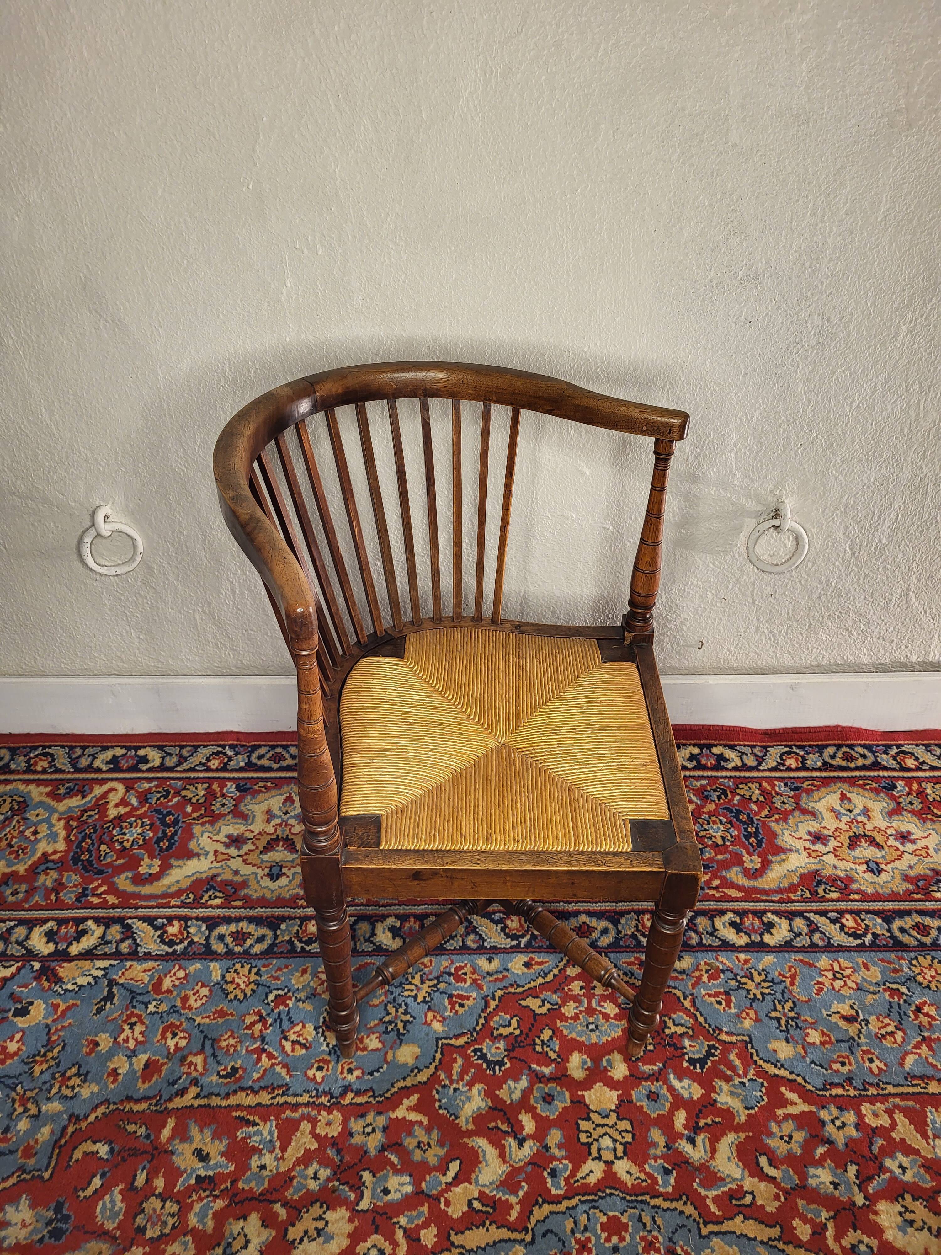 Corner chair wood & straw english xixth