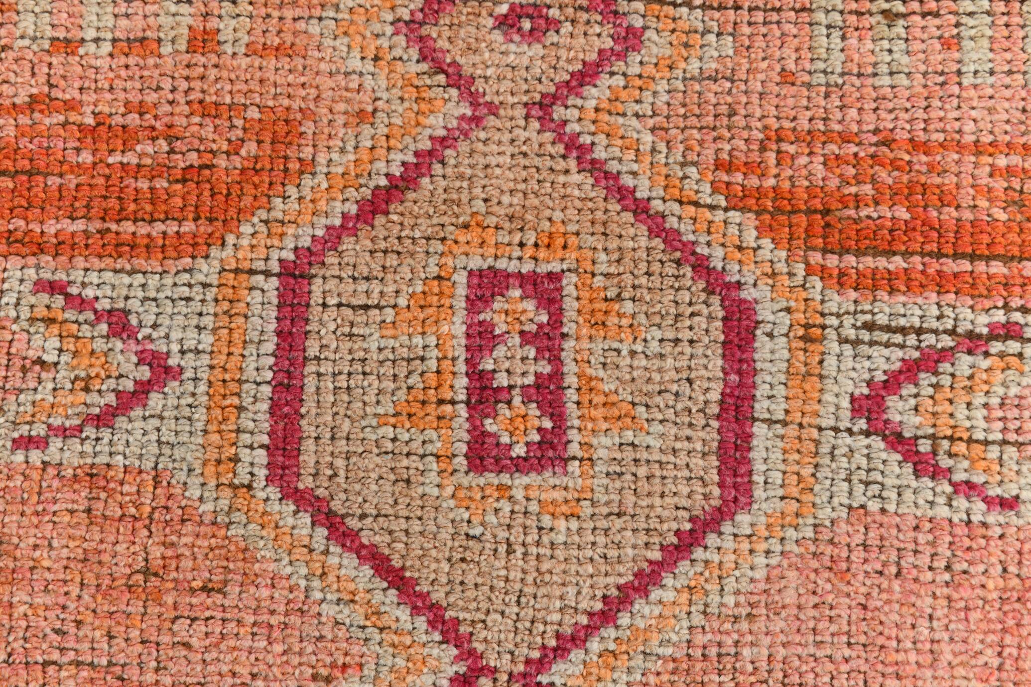 3x10 Coral Orange & Red Turkish Vintage Runner Rug, 98x322Cm